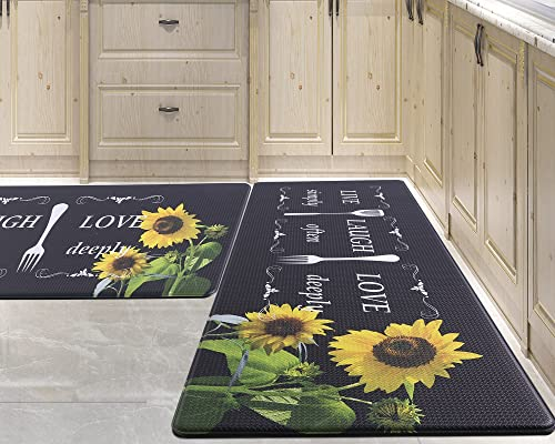 PCSWEET HOME Sunflower Küchenmatte, rutschfest, dick, Küchenteppiche und -matten für Boden, bequem, Stehmatten für Küche, Spüle, Büro, Wäsche, 43,9 x 149,9 cm + 43,9 x 76,2 cm, Gelb, 2 Stück