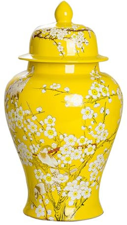 Keramikvasen, Ingwerdose Mit Deckel Für Heimdekoration, Blumen- Und Vogelmuster, Tempelvase, Jingdezhen, Traditionelles Chinesisches Porzellan, Vasen Für Getrocknete Blumen, Dekoration (Gelb, Klein)