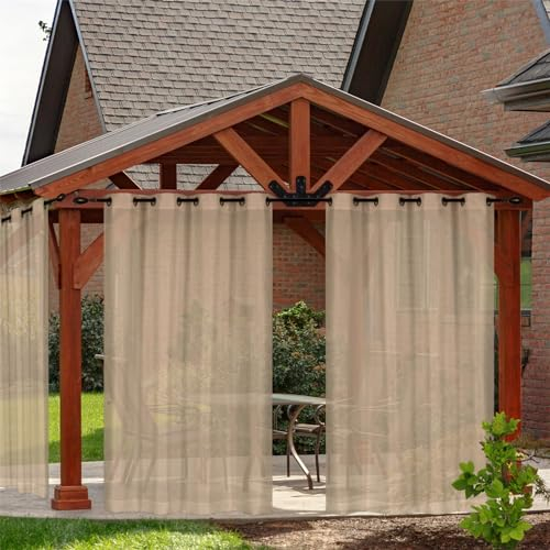 RCLONGEU Tende da Esterno 2 Panelli Tende da Sole con Anelli Tende Termiche Isolanti Antivento Trasparenti Tenda Decorativa per Gazebo Balcone Giardino Cortile (2x132*213CM,Cachi)