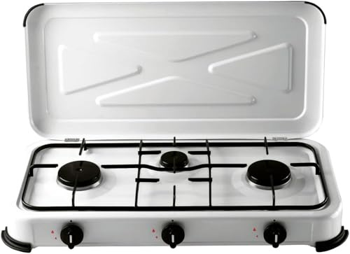 Fornello da Campeggio a Gas 2-3-4 Fuochi - Struttura in Acciaio Verniciato, Griglia Smaltata, Con Coperchio. (3 Fuochi)