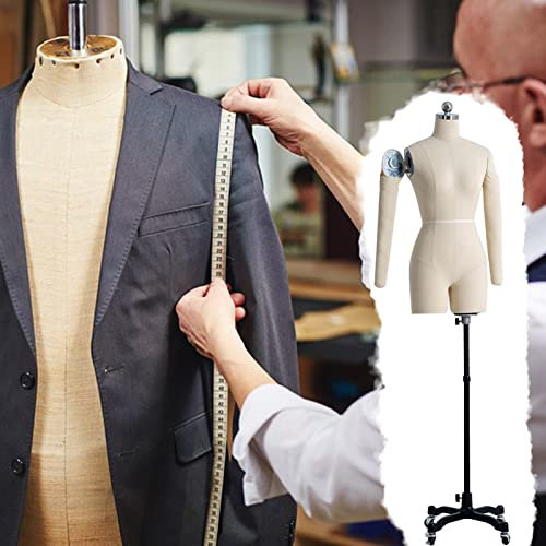ZDHFFFUK Schaufensterpuppe, weibliche Nähpuppe mit Rädern und 2 Armen, verstellbare Schneiderpuppe für Geschäft/Schaufenster/Schneiderladen, ansteckbare Schaufensterpuppe, Torso-Display (Größe: XS)