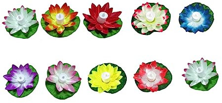 GLSTOY Velas Electrónicas Led De Tela Forma De Loto, 10 Piezas, Color Aleatorio, Decorativas Para Piscina y Fuentes De Agua, Ideales Para Fiestas, Bodas y Eventos Obsequios