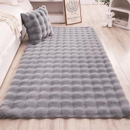 GIBZ Tapis Rectangulaire Fausse Fourrure Tapis d'Intérieur Douce et Velours à Bulles pour Chambre à Coucher et Salon Gris 120x180cm