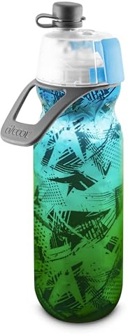 O2COOL Mist 'N Sip Misting Water Bottle 2-in-1 Mist And Sip Function With No Leak Pull Top Spout Reusable Sports Water Bottle - 20 oz (Ombre Prism Green)