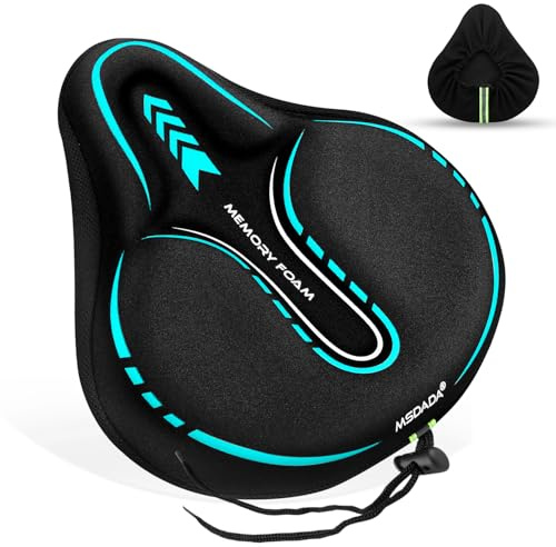 MSDADA Bike Seat Cover Padded, Extra Large Soft Bike Seat Cover Cushion for Men & Women, Comfortable Bike Accessories Gel, Outdoor Indoor Cycling (Cyan)