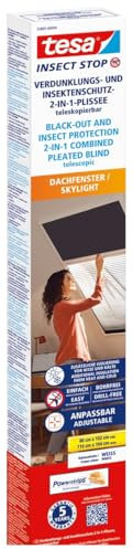 tesa Insect Stop 2-in-1-Plissee - Verdunkelung und Insektenschutz für Dachfenster - einfach anpassbar, Montage ohne Bohren und Sägen - max. 1,16 m x 1,64 m - Profile in Weiß - Plissees in Anthrazit