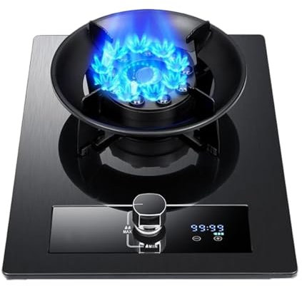 THEGA Stufa A Gas - Fornello A Gas Portatile 1 Bruciatore, Fornello A Gas da 5,2 KW, Portapentole in Ghisa in Vetro Temperato da Tavolo, con Protezione Anti-spegnimento(NG)