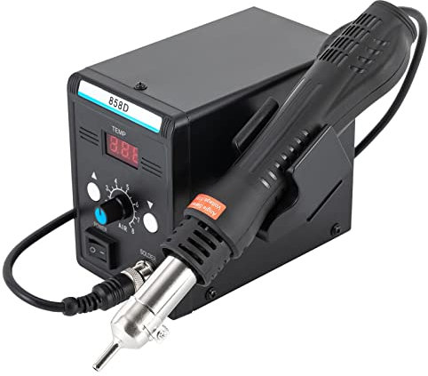 Station de Soudage,SMD Hot Air Retouche Table 700wa Hot Air Welding Table Soudure étain Soudage 858d 100-500°C avec 3 Buses D'air Chaud,Pour Soudage et Réparation SMD