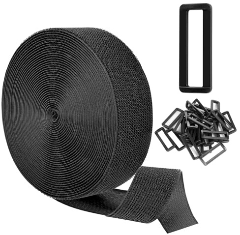 5m Adjustable Cable Straps with 25 Buckles, Free Cut Length, Black Reusable Fastening Cable Ties, Hook and Loop Securing Strap for Cable Tidy, Wire Management, Cord Organiser (5cm x 5M)