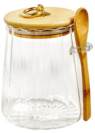 Bliceon Glass Storage Jars with Lids and Spoon, 700 Ml Conical Coffee Jar, Storage Jars for Kitchen, Sugar, Salt Container, Tea, Coffee Bean Storages