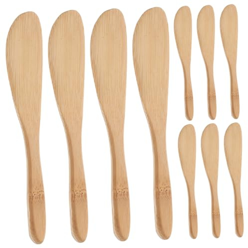 Homoyoyo Juego de 10 Piezas de Espátulas de Bambú para Untar Queso y Mantequilla, Resistentes al Desgaste, Diseño Ergonómico para Uso en Cocinas Domésticas