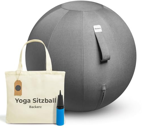 Backerz Sitzball 75 cm - Ergonomische Sitzmöbel für Büro und Heimbüro - Langlebiger Stoff, Gymnastikball - Fitness-Ball, Ballstuhl mit Ballauflage - Waschbarer Leinenbezug - Dunkelgrau