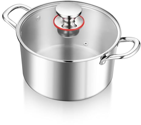 GAOAZHEN Olla de Acero Inoxidable de Triple Capa de 4,5 l con Tapa Visible, Apta para inducción, eléctrica, Gas y vitrocerámica. Saludable y no tóxica, fácil de Limpiar (5,8 l).