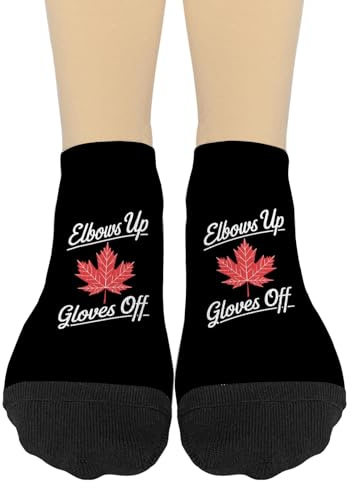Elbows Up Canada Gloves Off Fun Hockey Boys Crew Socks Cotton for Mens Sock