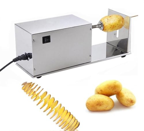 SgyGlyn Affettatrice elettrica a Spirale per Patate Commerciale, Tornado Fries Maker in Acciaio Inossidabile, Spessore Lama 1-2 mm, Albero Antiscivolo, per Uso Aziendale