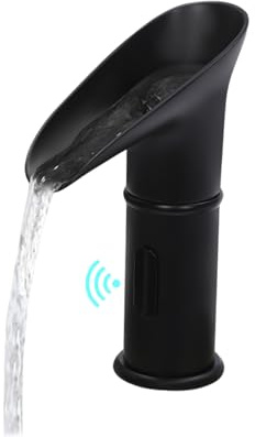 Wasserhahn mit Sensor,Automatische Wasserhahn mit Infrarot Sensor,Waschbecken Wasserfallhahn,Mischbatterien,Badarmatur Waschtischarmatur Küchenarmatur,Auslauf Höhe 100 mm (Schwarz)