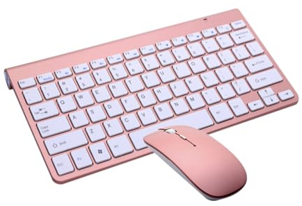 HOMSFOU Teclado Inalámbrico Ultradelgado con Ratón para Oficina y Hogar Portátil y Compatible con Ordenador Móvil y Tablet Color Rosa Dorado sin Batería
