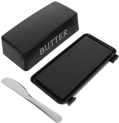 TOYZFRIENDY Beurrier avec Couvercle Hermétique Boîte à Beurre Noire en Plastique avec Couteau Intégré Rangement Compact Cuisine Compatible Réfrigérateur et Plan de Travail Beurrier de