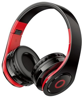 WEB world electronic business Cuffie Stereo Over-Ear Hi-Fi Bluetooth Senza Fili Wireless e Cablate AUX Lettore MP3 SD - Archetto Pieghevole - Colore Nero e Rosso