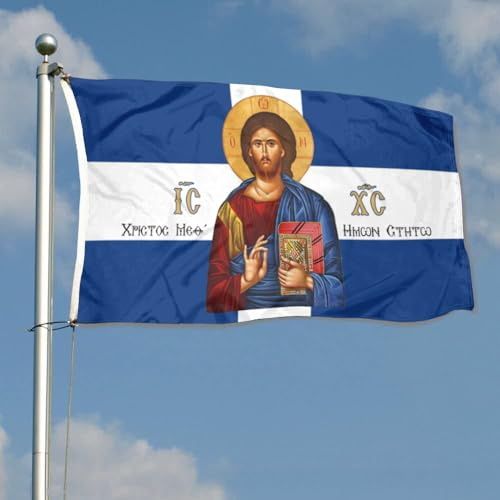 Gesù Cristo Greco Ortodosso Bizantino Bandiere Di Benvenuto Con 2 Occhielli Bandiera Da Cortile Durevole Garden Flag Decorazione Per Patio All'Aperto Interni 90X152Cm