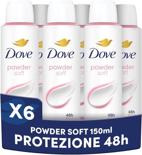 Dove Deodorante Spray Classic Care Powder, Antitraspirante, Protezione Fino a 48 Ore, con 1/4 di Crema Idratante, Formula Delicata, Deodorante Uomo e Donna, Profumo Talco, Senza Alcol, 6x150ml