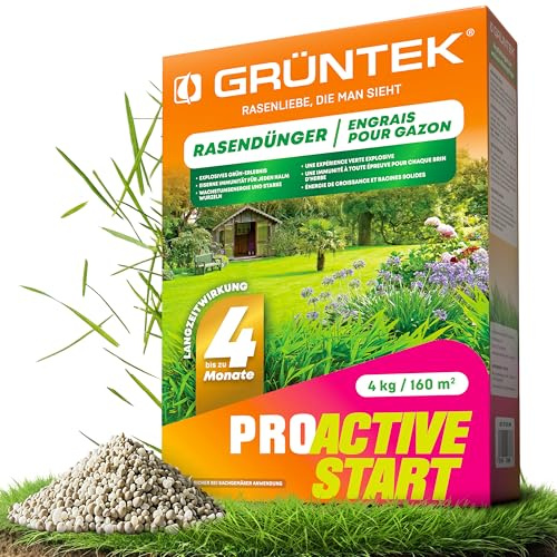 GRÜNTEK Concime Prato Primavera Starter 4 kg - 160 m² | Fertilizzante per Prato Rinverdente NPK 20+15+10 | Concime Azotato per Prato Piante Orto e Agrumi Lenta Cessione fino a 4 Mesi.