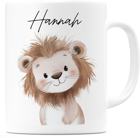 Löwe Tasse Safari personalisierte Kindertasse mit Namen süße Namenstasse Geschenk für Jungen & Mädchen Keramik