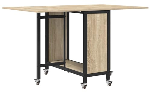 Qnhdfrt Faltbarer Esstisch mit 6 Rollen, Ausklappbarer Küchentisch aus Holzwerkstoff, Multifunktionaler Tisch platzsparend mit Ablagefach für Esszimmer und Büro, 130 x 80 x 76,5 cm