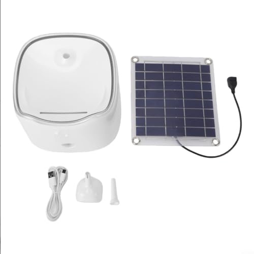 GLFLOW Fontana ad energia solare per cani e gatti, distributore automatico di acqua per animali domestici, 2 l, per giardino e patio (bianco)
