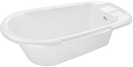 Rotho Babydesign Bella Bambina Badewanne - Stilvolle Weiße Babybadewanne für Kinder - Geräumige und Praktische Duschbadewanne für Sicheres und Bequemes Baden
