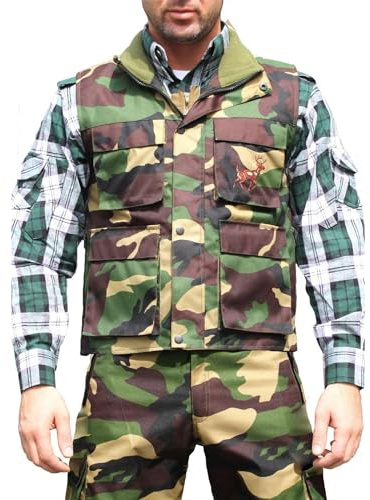 German Wear Jagdweste Weste Textilien in der Farbe Militär mit Hirsch Stickerei, Größe:54