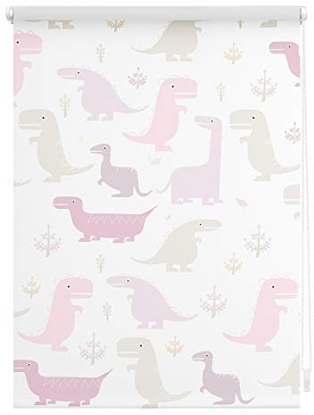 Lichtblick Klemmfix Verdunklungs-Rollo mit Motiv, ohne Bohren, Blickdicht, Seitenzugrollo, Made in Germany, Dino - Pink 80 x 150 cm (B x L)