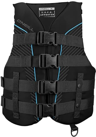 O’Neill Women’s SuperLite USCG Approved Life Vest – Lightweight Women’s Life Jacket for Boating, Wakeboarding, Waterskiing & Your Favorite Water Activities, Black/Black/Black:Turquoise, Large