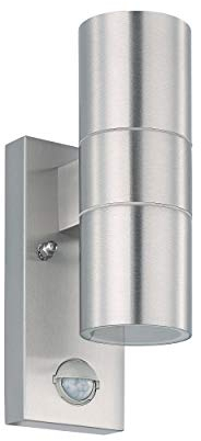 EGLO LED Außen-Wandlampe Riga 5, 2 flammige Außenleuchte inkl. Bewegungsmelder, Sensor-Wandleuchte aus Edelstahl in Silber und Glas, IP44