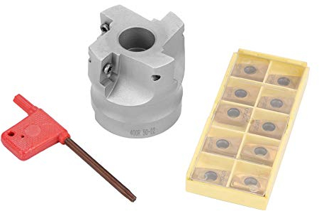 Jadeshay End Mill Set,Carbide Indexable End Mill Cutter BAP400R-50-22-4F CNC Face End Milling Cutter with 10pcs APMT1604 Carbide Inserts and T15 Wrench for Lathe Machining