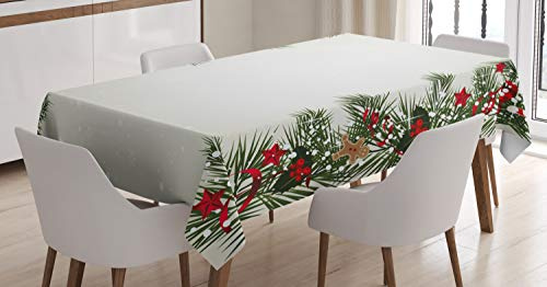 ABAKUHAUS Weihnachten Tischdecke, Silvester Magie, Pflegeleicht Waschbar Schmutzabweisend und mit Klaren Farben Hochwertiger Druck, 140 x 200 cm, Taupe Grün