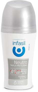 Infasil Neutro Tripla Protezione, Deodorante Roll On Contro Sudore e cattivi odori, Efficace Fino a 24H, Deodorante Senza Alcool, 50 ml