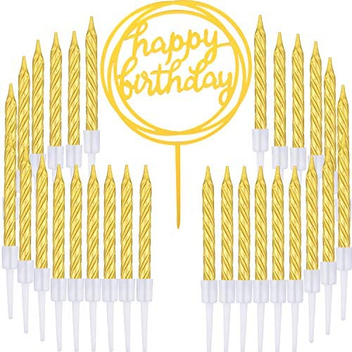 50 Stücke Gold Spiral Kuchen Kerzen und Alles Gute zum Geburtstag Kuchen Topper für Torten Dekoration Liferungen, 51 Stücke Total
