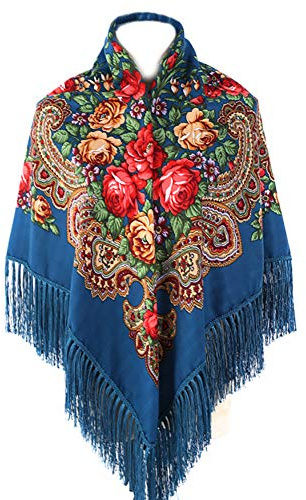 Gudessly Women's Traditional Scarf Wrap Tassel Fringes Neck Head Shawl Retro Scarf Floral Poncho Printing Square Cape 50inch
