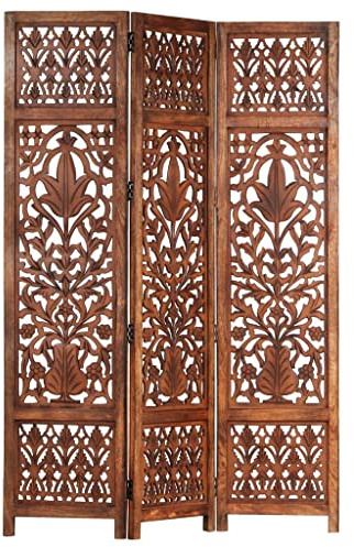 vidaXL Divisorio con 3 Pannelli Separè Speratore Paravento Richiudibile Mobili Arredamento Marrone 120x165 cm Legno Massello di Mango