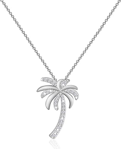 Generies Collier avec pendentif en forme de palmier en oxyde de zirconium pour mariage ou demoiselle d'honneur, Cuivre