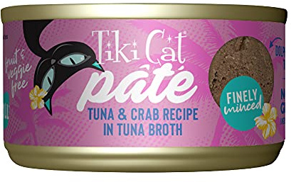 Tiki Cat Grill Pâté, Tuna & Crab, High-Protein and 100% Non-GMO Ingredients, Wet Finely Minced Cat Food for All Life Stages, 2.8 oz. Cans (Pack of 12)