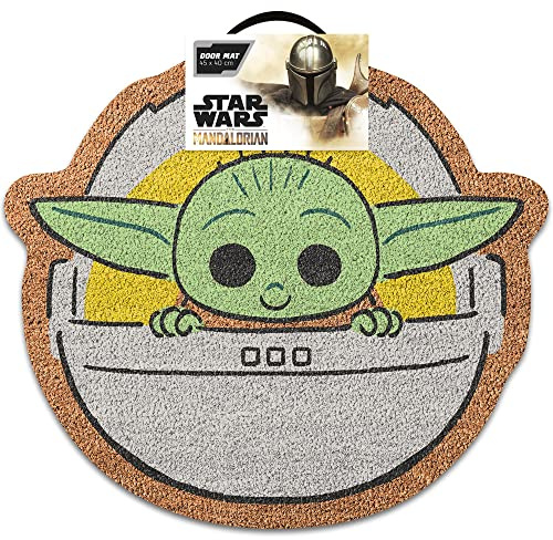 Grupo Erik Mandalorian Grogu Baby Yoda Fußmatte Schmutzfangmatte 40x60 | Kokosmatte 40x60 cm - Fussmatte außen und innen Lustig - Fußabtreter Rutschfest Türmatte Star Wars Fanartikel Merch Geschenke