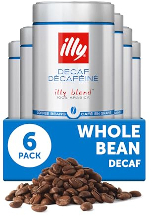illy Café en grano entero descafeinado Classico, tostado medio, 100% arábica, café italiano premium, ideal para espresso, goteo, moka y preparación de prensa francesa, 8.8 onzas, paquete de 6
