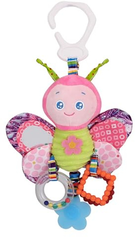 D-KINGCHY Baby Car Seat Stroller Plush Hanging Rattle Toys Newborn Crib Bed Around Toy with Teether Rattle Sound for 0-3 Years Old (Butterfly)