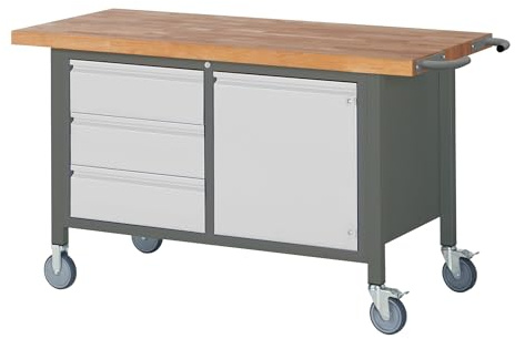 STIER Fahrbare Werkbank Premium mit 3 Schubladen und 1 Flügeltür BxTxH 1500x700x880 mm