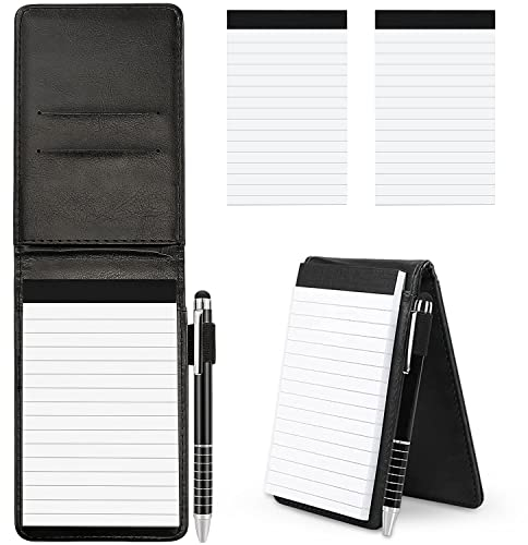 Delsen 4 Stücke Mini Notizblock-Halter-Set A7 Halter Kleine Notizblock Mini Pocket Notizbuch PU Leather Notebook mit Metall Stift und Replacement Notepads für AktivitäTen im Freien