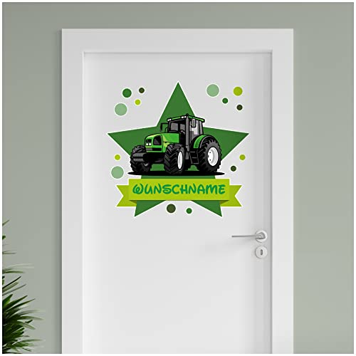 Finest Folia personalisierbarer Türaufkleber Wandtattoo Kinderzimmer für Tür Wand Mädchen Jungen Wandaufkleber mit Wunschname Wunschtext Türschild Aufkleber (04 Traktor)