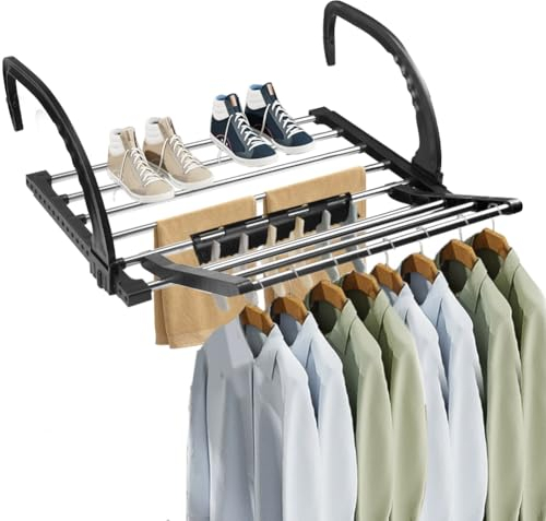 REFORUNG Stendibiancheria da Balcone Estensibile Stendino da Balcone Allungabile Stendibiancheria da Balcone in Acciaio Inox Stendino da Appendere al Balcone per Uso Interno ed Esterno