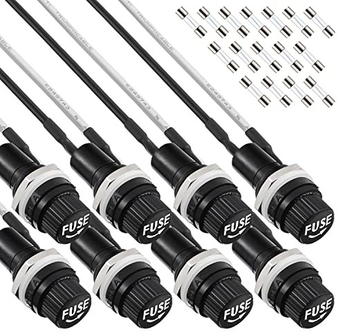 EPLZON 5X20mm Black Screw Cap Fuse Holder 250 VAC 10 A 125 VAC 15 A with Pre-Soldered Wires and 10A/15A Fast Blow Glass Fuse kit
